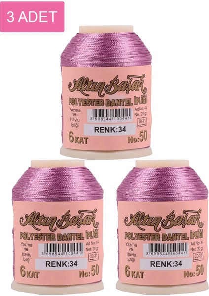 3 Adet Altınbaşak Oya ve Dantel Ipi 20 gr - - No: 034