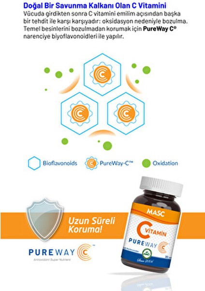 MASC Pureway C Vitamin Takviyesi 30 Kapsül Yüksek Biyoyararlanımlı Formül