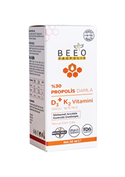 %30 Propolis D3+K2 Damla Yetişkinler İçin 20 ml Sıvı Vitamin ve Mineral Takviyesi fırsatları