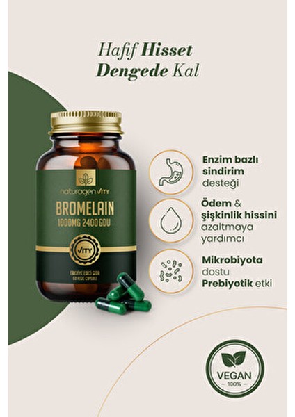 Bromelain Vegan Kapsül 1000 mg 2400 GDU Burun Tıkanıklığına Karşı 60 Adet modelleri