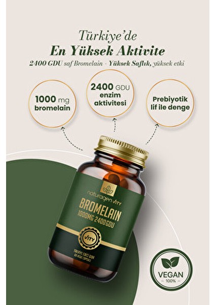 Bromelain Vegan Kapsül 1000 mg 2400 GDU Burun Tıkanıklığına Karşı 60 Adet fırsatları