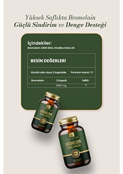 Bromelain Vegan Kapsül 1000 mg 2400 GDU Burun Tıkanıklığına Karşı 60 Adet indirimleri