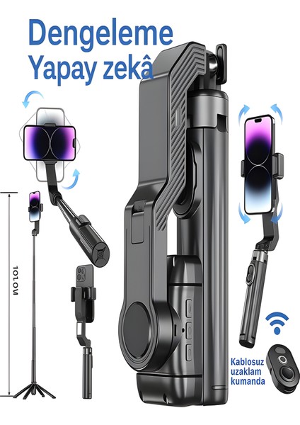Uzaktan Kumandalı 101CM LED Işıklı Al Tripod | Yapay Zeka Destekli Titreşim Engelli Gimbal