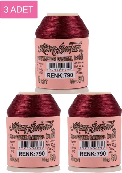 3 Adet Altınbaşak Oya ve Dantel İpi 20 gr - - No: 790