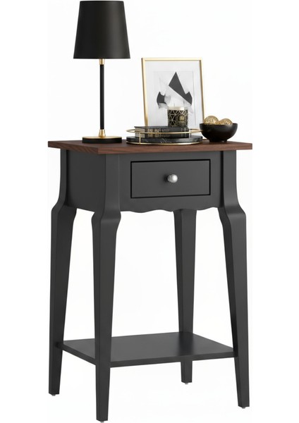 Masif Konik Antrasit Ceviz Raflı Komodin - Mini Dresuar modelleri