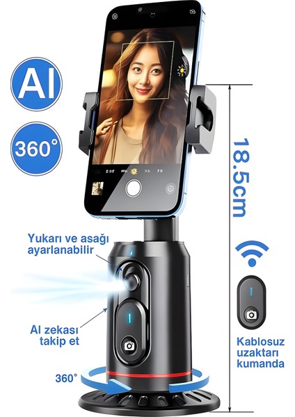 360° Yüz Takipli Rgb Işıklı Profesyonel Gimbal Tripod | Telefon Sabitleyici Fotoğraf & Video