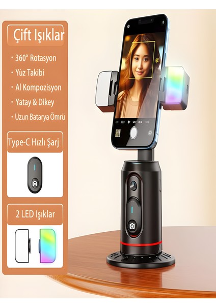 360° Yüz Takipli Rgb Işıklı Profesyonel Gimbal Tripod | Telefon Sabitleyici Fotoğraf & Video fiyatları