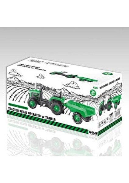 Römorklu Pedallı Traktör Yeşil Çocuklar İçin Beden Gelişimini Destekler