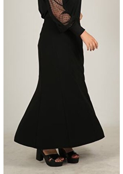 Tesettür Büyük Beden Kloş Krep Etek 8 Parça Astarlı Günlük ve Özel Günler İçin Siyah modelleri