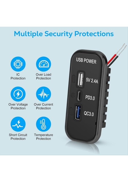 3 Port 12V USB Priz Şarj Cihazı, Pd3. 0 Tip C, Qc 3.0 USB A ve 2.4 A USB Hızlı Şarj Soketi Adaptörü Araba Deniz (Yurt Dışından) fırsatları