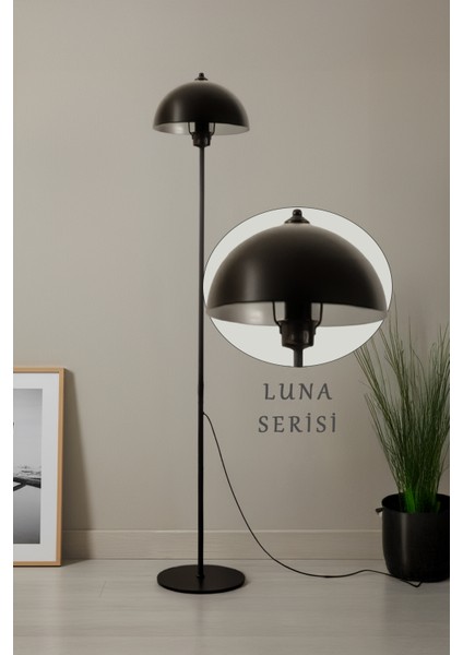 Luna Tek Ayaklı Siyah Metal Lambader | Oturma Odası & Yatak Odası & Salon Lambası