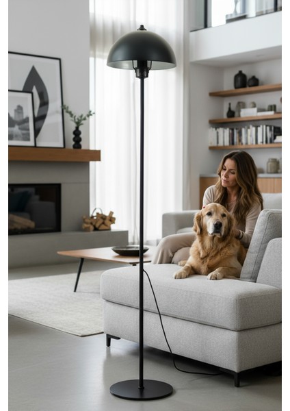 Luna Tek Ayaklı Siyah Metal Lambader | Oturma Odası & Yatak Odası & Salon Lambası modelleri
