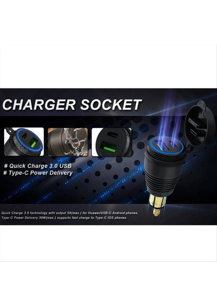 Motosiklet Dın Fişi Su Geçirmez Şarj Cihazı Qc3. 0 USB Şarj Aleti ve Tip C 30W Güç Teslimat Adaptör Soketi (Yurt Dışından) fiyatları