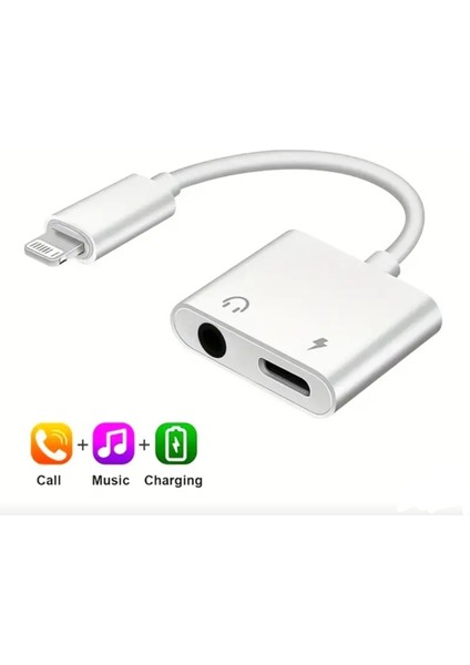 2'si 1'Arada iphone Lightning To 3.5mm Kulaklık Adaptörü 2'si 1 Arada Ses ve Şarj Adaptörü Kablosu Dönüştürücü Çevirici Sağlam Orjinal