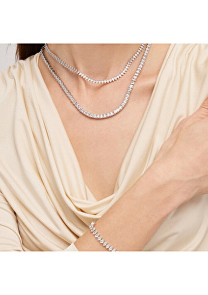 Zirkon Taşlı Su Yolu Kolye Gümüş Rodyum Kaplama 40+5 cm Kadınlar İçin fiyatları