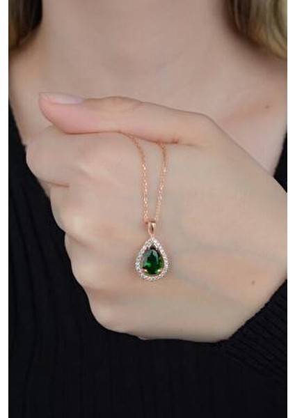 925 Ayar Gümüş Zirkon Taşlı Yeşil Damla Kolye Kadınlar İçin Özel Tasarım fırsatları