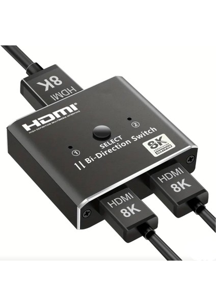 HDMI Dağıtıcı 8K/60Hz+4K/120Hz 2 Giriş 1 Çıkış HDMI Switcher Düğmesi HDMI 2.1 Splitter Anahtarı Type-C Güç Kablosu Hediye CE Lisanslı Orjinal