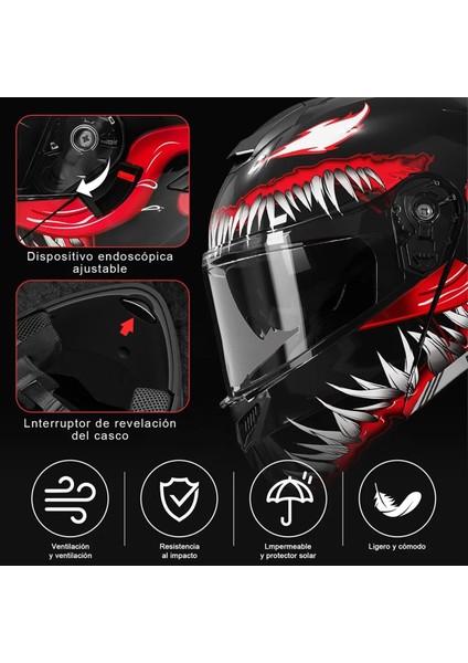 Kask Büyük Spoiler Motosiklet Kask Sezon Tam Yüz Yarış Kask Offroad Bisikleti Kask Flip Kask (54-61CM) (Yurt Dışından) indirimleri