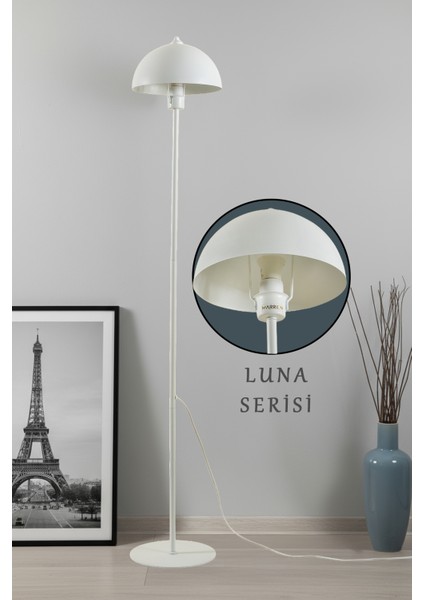 Luna Tek Ayaklı Beyaz Metal Lambader | Oturma Odası & Yatak Odası & Salon Lambası