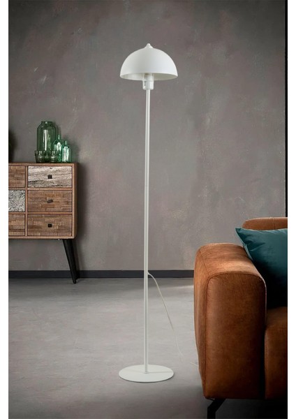 Luna Tek Ayaklı Beyaz Metal Lambader | Oturma Odası & Yatak Odası & Salon Lambası fiyatları