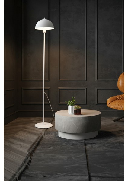 Luna Tek Ayaklı Beyaz Metal Lambader | Oturma Odası & Yatak Odası & Salon Lambası