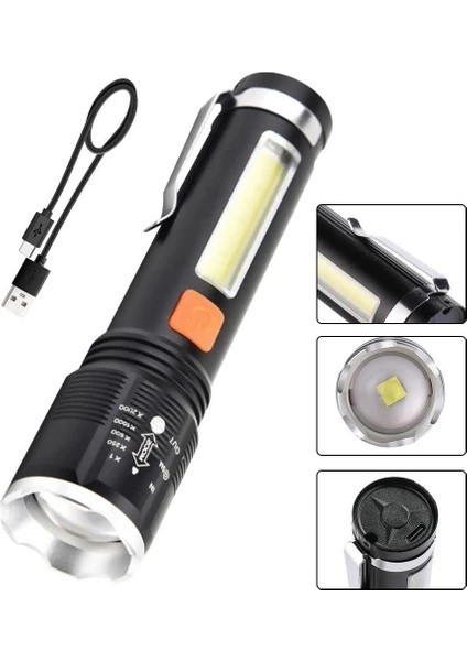 KM-102 4 Modlu Tip-C Şarjlı Zoomlu El Feneri fiyatları