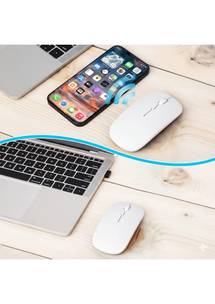 Şarjlı Bluetooth + 2.4ghz Kablosuz Mouse | Laptop, Mac, iPad ve Android Tablet Için – Siyah