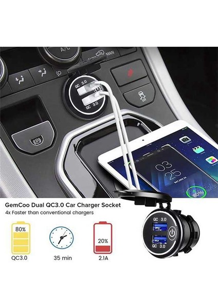 2 Takım Hızlı Şarj 3.0 Çift USB Araba Şarjı 12V 36W USB Hızlı Şarj Için Anahtarı ile Tekne Motosiklet Kamyon Golf Arabası Yeşil (Yurt Dışından) modelleri