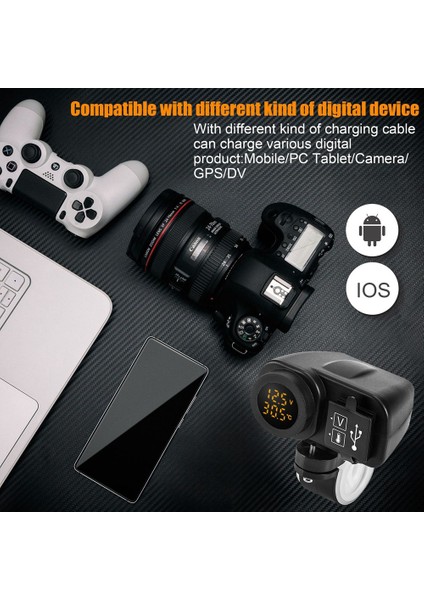 Motosiklet Şarj Qc3. 0 Dijital Ekran Çift USB Telefon Hızlı Şarj Voltmetre Termometre Telefon Şarj Soketi (Yurt Dışından) indirimleri