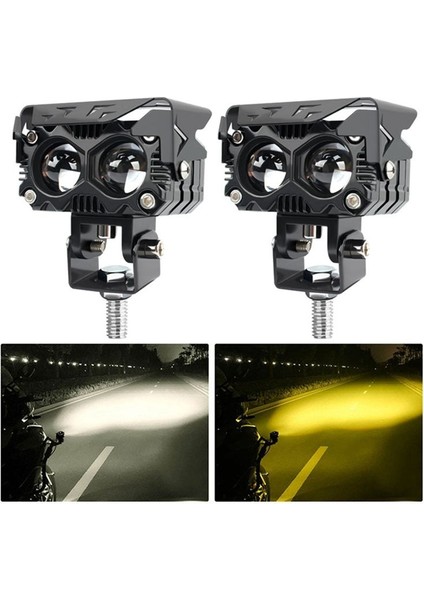 1 Çift 60W LED Lens Spot Çift Lensler Spot Motosiklet Yardımcı Sis Lambası Çift Renk Beyaz Sarı Işık (Yurt Dışından) fırsatları