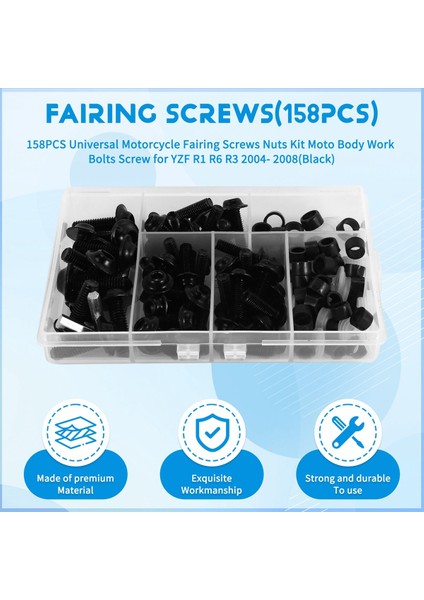 158 Adet Evrensel Motosiklet Kaporta Vidaları Somun Seti Moto Vücut Çalışması Cıvata Vida Yamaha Yzf R1 R6 R3 2004 - 2008 (Siyah) (Yurt Dışından) fırsatları