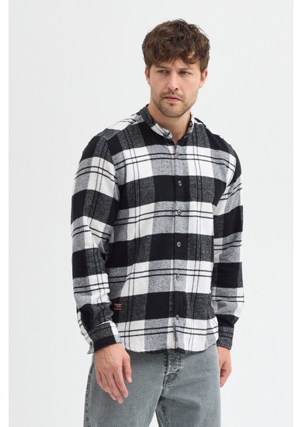 Erkek Siyah Beyaz Kareli Flanel Oduncu Kışlık Cepsiz Gömlek Overshirt fiyatları