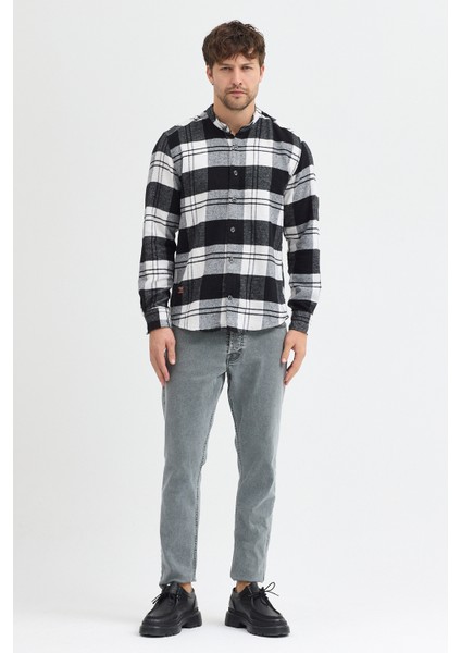 Erkek Siyah Beyaz Kareli Flanel Oduncu Kışlık Cepsiz Gömlek Overshirt modelleri