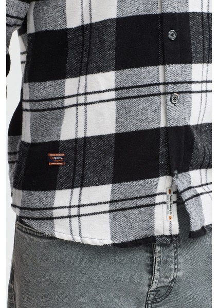 Erkek Siyah Beyaz Kareli Flanel Oduncu Kışlık Cepsiz Gömlek Overshirt fırsatları