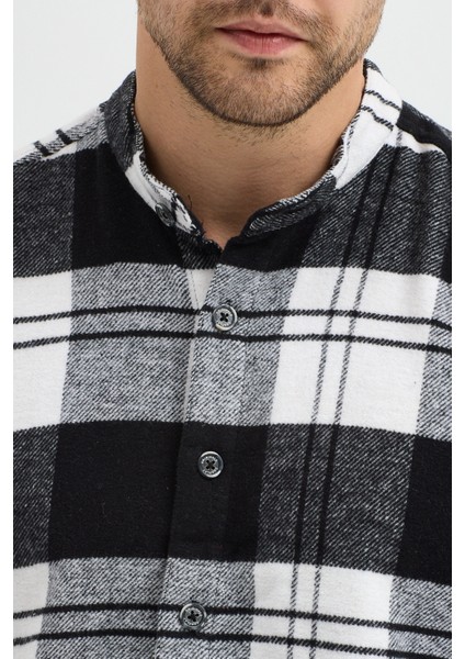 Erkek Siyah Beyaz Kareli Flanel Oduncu Kışlık Cepsiz Gömlek Overshirt indirimleri