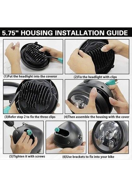 5.75 Inç Motosiklet Far Konut Braketi ile Harley Yamaha Suzuki Için 5-3 / 4 Inç Far Montaj Kovası (Yurt Dışından) fırsatları