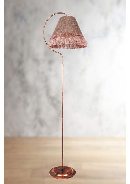 Aydınlatma Lambader Çise Elips Siyah Bakır Patine Abajur Gül Kurusu Püskül Pembe