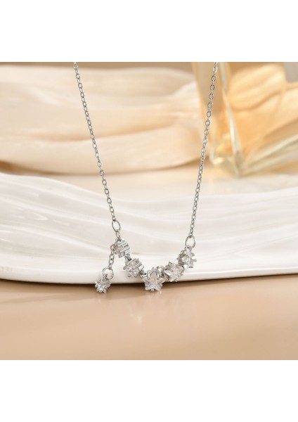 Yeni Titanyum Çelik Kolye Kadın Mizaç Mikro-Set Zirkonya Kişilik Kıdemli Köprücük Kemiği Duygusu Zincir Takı (Yurt Dışından)