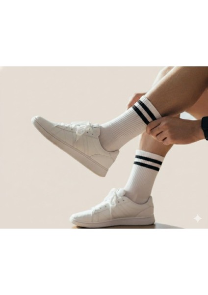 6’lı Erkek Tenis – Kolej Çorabı | Beyaz & Siyah Renk Seçenekleri | Çift Şeritli Uzun Spor Çorap fiyatları