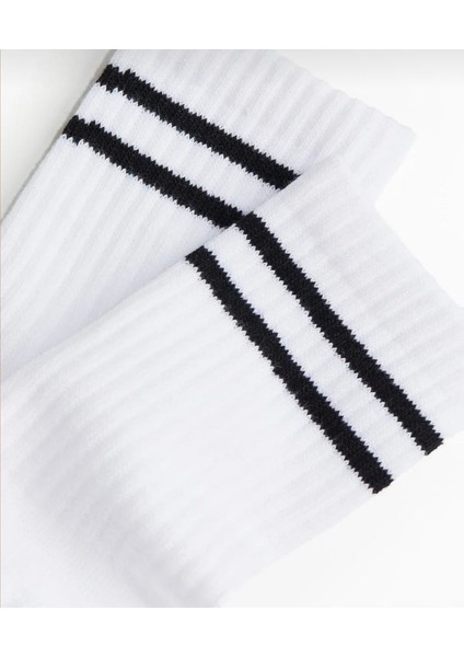 6’lı Erkek Tenis – Kolej Çorabı | Beyaz & Siyah Renk Seçenekleri | Çift Şeritli Uzun Spor Çorap modelleri