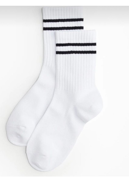 6’lı Erkek Tenis – Kolej Çorabı | Beyaz & Siyah Renk Seçenekleri | Çift Şeritli Uzun Spor Çorap fırsatları