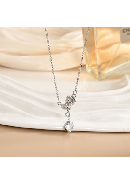 Yeni Titanyum Çelik Kolye Kadın Mizaç Mikro-Set Zirkonya Kişilik Kıdemli Köprücük Kemiği Duygusu Zincir Takı (Yurt Dışından)