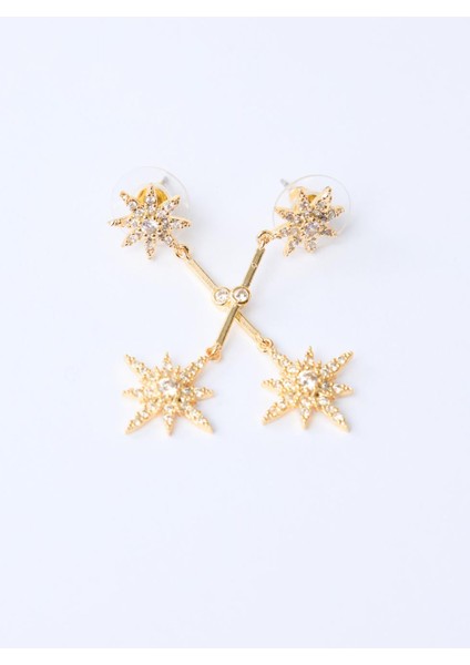 Altın Rengi Parlak Taş Detaylı Yıldız Figürlü Sallanan Küpe fiyatları