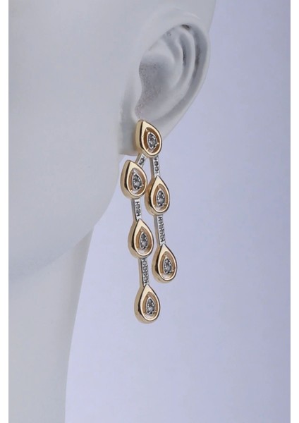 Gold ve Gümüş Renk Zirkon Sıra Taş Lüpe