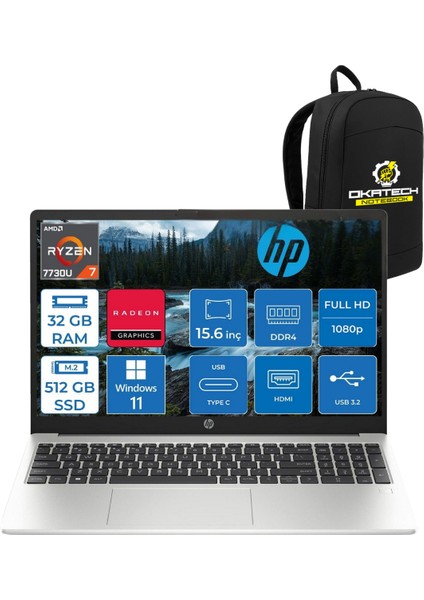 255 G10 3Z6G3ES Ryzen 7 7730U 32 GB Ram 512GB Nvm SSD 15.6" Fhd WİN11 Pro Notebook +Okatech Çanta