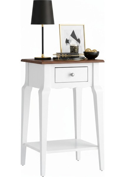 Masif Konik Beyaz Ceviz Raflı Yan Sehpa - Saksılık modelleri