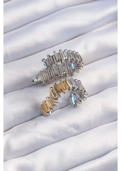 Pirinç Gold Gümüş Renkli Tırtıklı Kalp Küpe fiyatları