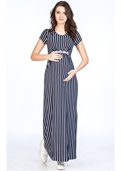 Hamile Çizgili Yanda Yırtmaçlı Elbise Günlük Kullanım İçin Şık Balık Silüeti fırsatları