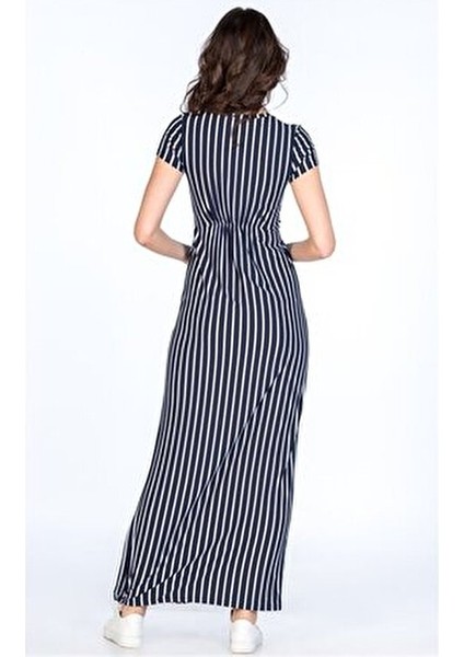 Hamile Çizgili Yanda Yırtmaçlı Elbise Günlük Kullanım İçin Şık Balık Silüeti indirimleri