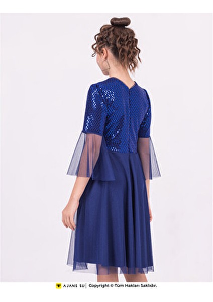 Kız Çocuk Mezuniyet Elbisesi Tüllü Kısakol Pul Detaylı Günlük Stil Beyaz